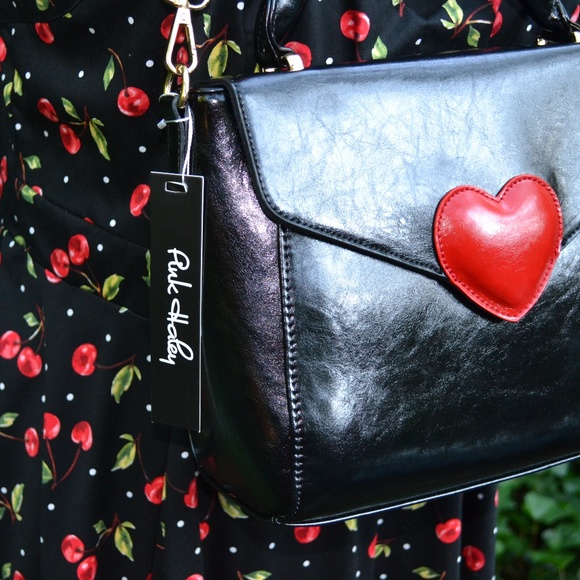Pink Haley Black Satchel with Red Heart - Picture 4 of 4